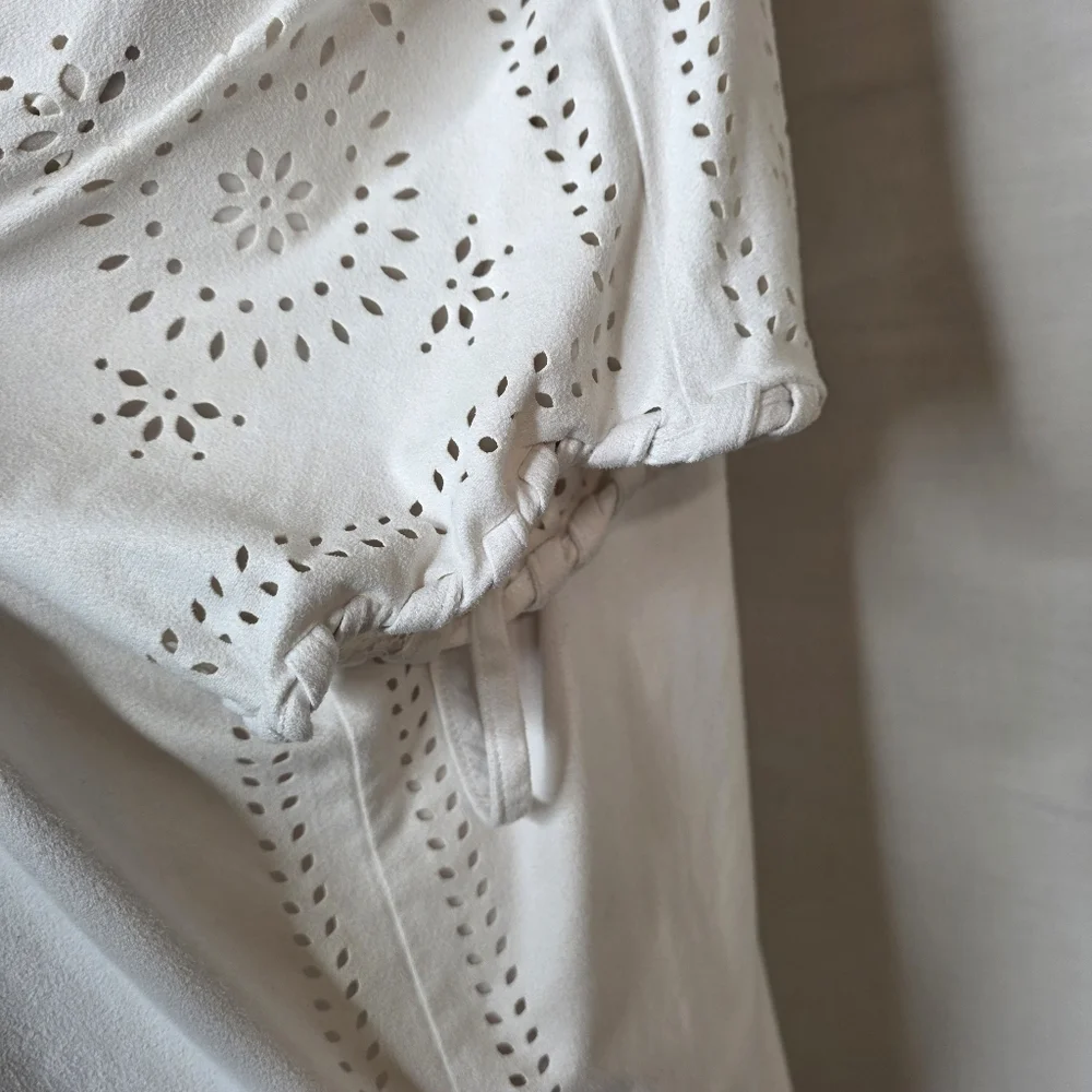 CATO womens Ivory Eyelet Open Front Kimono Boho Style Short Sleeve Size XL - Picture 5 of 9